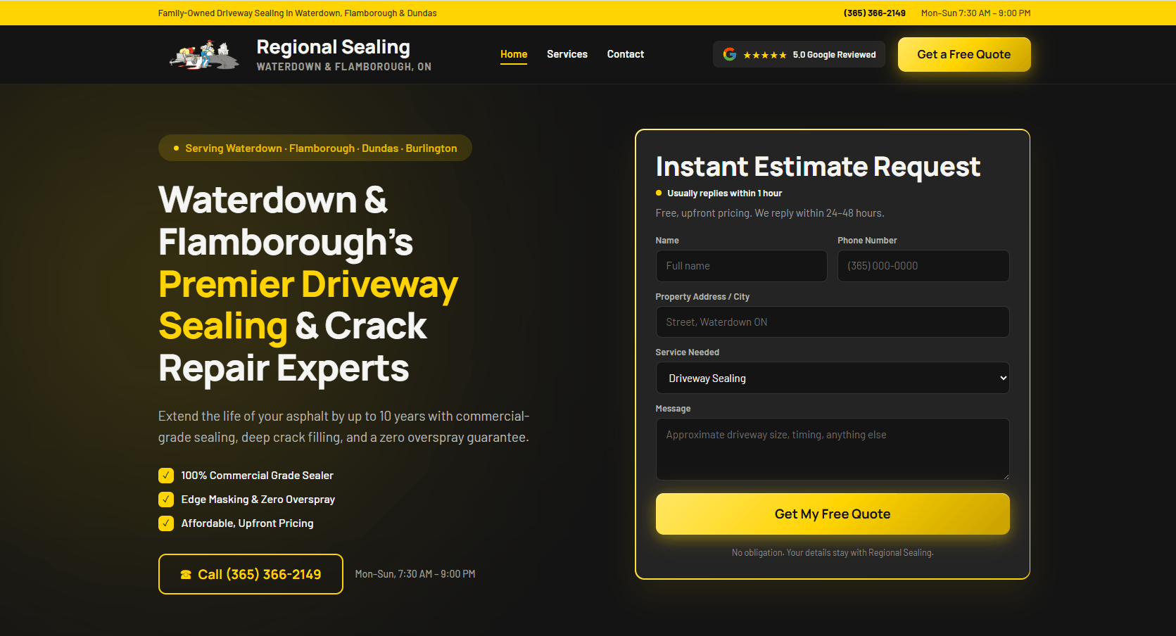 Regional Sealing website desktop view, built by Web Genie