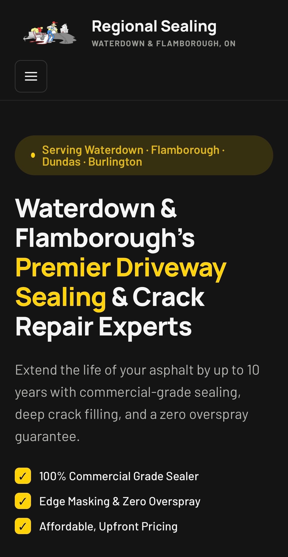Regional Sealing website on mobile